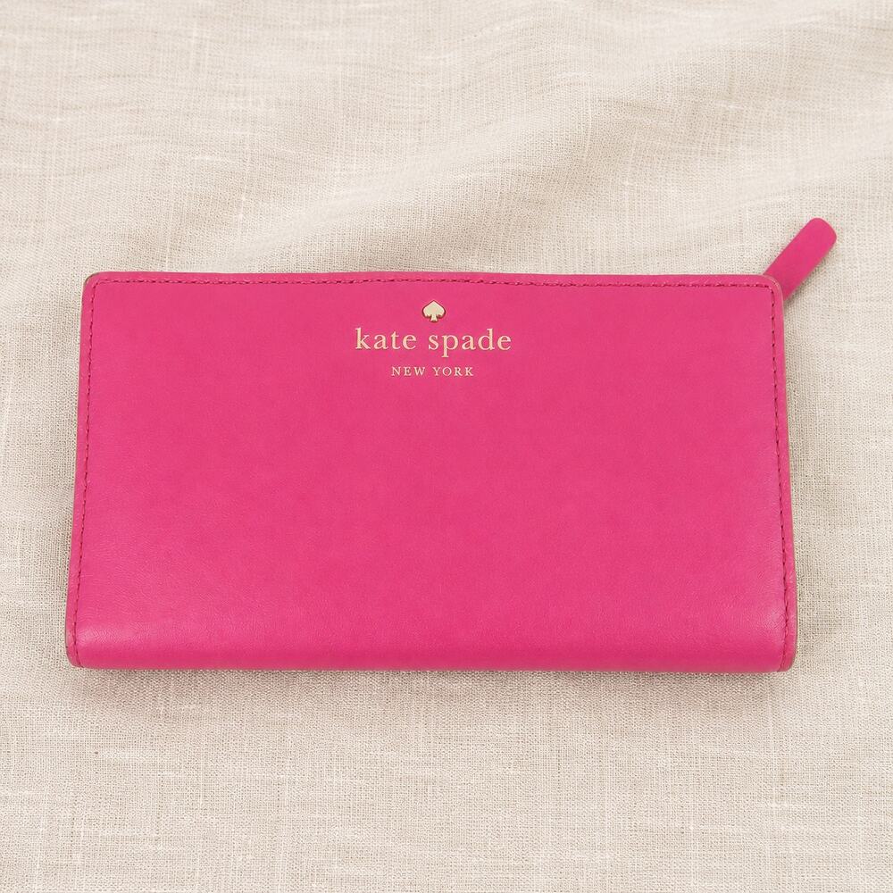 Kate Spade Mikas Pond Stacy Bifold Wallet Snapdragon Pink With Aqua Interior